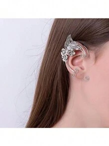 1 件女士手工水晶叶花瓣设计夹式耳环，无耳洞，仙女耳夹，母亲节、节日礼物