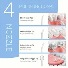 Set di idropulsore elettrico per l'acqua (con processo di verniciatura e elettrodeposizione aggiunto), irrigatore orale senza fili, 4 punte a getto, ugello ruotabile a 360 gradi, per la cura quotidiana dei denti e la pulizia delle gengive di uomini e donne, ideale come regalo per le vacanze
