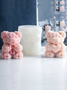 1 件玫瑰熊形状蜡烛模具、心形熊、花束熊和蝴蝶结熊模具用于制作蜡烛，硅胶模具用于 DIY 蜡烛、芳香疗法、肥皂、情人节和母亲节礼物