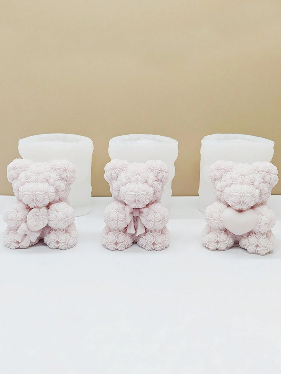1 件玫瑰熊形状蜡烛模具、心形熊、花束熊和蝴蝶结熊模具用于制作蜡烛，硅胶模具用于 DIY 蜡烛、芳香疗法、肥皂、情人节和母亲节礼物