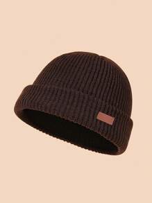 1 件男士纯色百搭空白标签针织帽，适合秋冬保暖和日常穿着