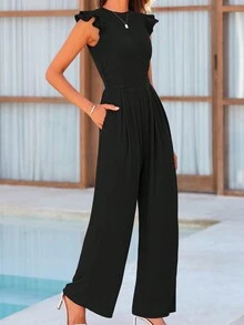 ii Summer Jumpsuits For Women Dressy Casual Ruffle Cap Sleeves Romper - Black - View 2