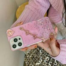 1pc Starry Glitter Epoxy Resin Shiny Phone Case DIY Butterfly Bracelet + Rose Heart Compatible With IPhone 16/16Pro/16ProMax, S25/S25Plus/S25Ultra, A14/A54/A55/A15, Compatible With Redmi Note 8/9/10/11/12/13/14/13C 4G/14C 4G, Compatible With OPPO Series,International Version, Not The Domestic Version - Pink - View 3