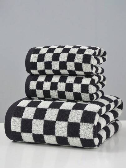 1pc Modern Simple Houndstooth Black&White Towel, Soft & Absorbent For Face/Bath Use, Suitable For Adults, Couples, Daily Gift, Multi-Purpose Towel For Bathroom, Gym, Yoga, Pool, 34"X75" Or 70"X140" Home Bathroom Decor Fall Decor Back To School For Beauty Salon Home Bathroom Shower Towels For Beauty Salon, Hotel Sports,Home Essentials, Towel, Skin Care