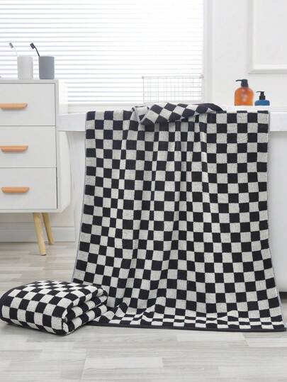 1 pieza Toalla moderna y simple de pata de gallo en negro y blanco, suave y absorbente para uso facial/baño, adecuada para adultos, parejas, regalo diario, toalla multiusos para baño, gimnasio, yoga, piscina, de 34"X75" o 70"X140" para decoración del hogar, decoración de otoño, vuelta al colegio para salón de belleza, hogar, baño, ducha, toallas para salón de belleza, hotel, deportes, artículos esenciales para el hogar