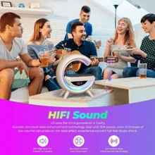 NetHong LED Smart G Lamp Bluetooth Speaker Wireless Charger RGB Alarm Clock Night Light - White - View 5