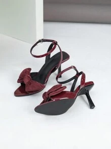 Women's Fashionable Versatile High Heel Pointed Toe Strap Bowknot Sandals