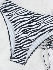 3pcs/Set Women Zebra Striped Print Bikini Swimwear With Coverup Skirt, Summer Beach Vacation - Multicolor - View 4