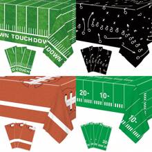 1/3 Manteles de fiesta de fútbol con temática deportiva, decoración de fiesta de rugby americano, mantel desechable de plástico para mesa de día de juego, suministros para fiesta de "tailgate" - 54x108 pulgadas - Multicolor - Ver 1
