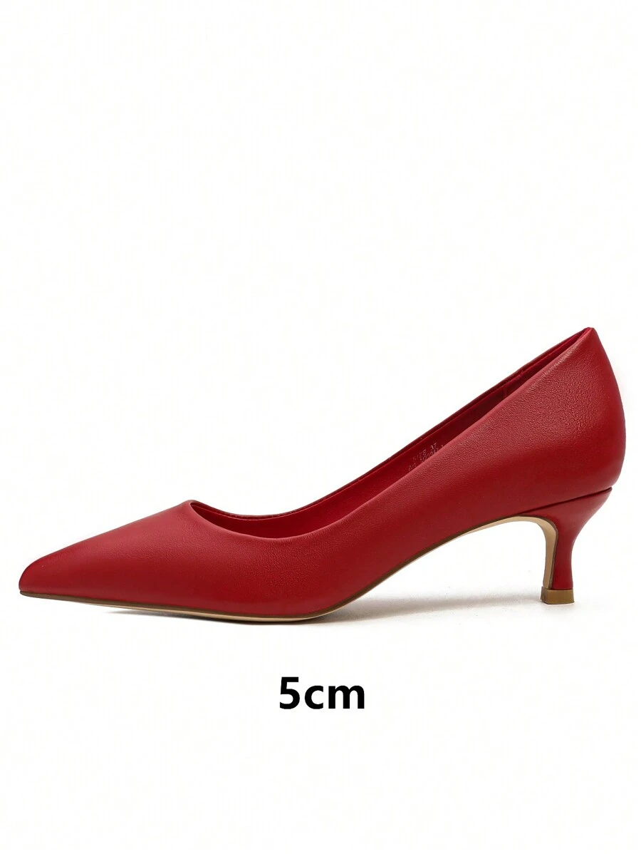 Tacones de cuero genuino de unicolor para mujer, zapatos de tacón alto elegantes de 2.8 pulgadas, versátiles para citas, trayectos y trabajo - Rojo - Ver 1