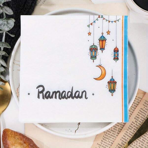 20pcs/Set Ramadan Disposable Napkins ,Eid Mubarak Disposable Napkins, Muslim Arabic Ramadan Eid Mubarak Letter Design Themed Paper Napkins For Eid Mubarak Eid Al-Fitr Party Table Supplies Decorations