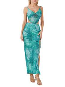 Women Tops Skirt Suit, Sleeveless Off Shoulder Floral Vest + Summer Casual Long Skirt Outfit - Green - View 2