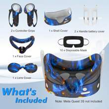 Silicone Cover Set Compatible With Oculus/Meta Quest 3S, VR Accessories For Meta Quest 3S, Protective Cover Set Includes Controller Grip Cover, Face Cover, VR Shell Cover - Blaze Blue - View 7