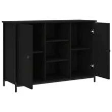 Spacious Black Engineered Wood Sideboard Cabinet For Living Room Storage 105x70 Cm - Black - View 4