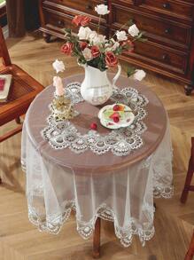 1 Pc Elegant Floral Embroidered Lace Tablecloth, Vintage Pattern Suitable For Indoor & Outdoor Events, Parties, Weddings, Dinners, Restaurants, Square & Round Tables - Light Brown - View 4