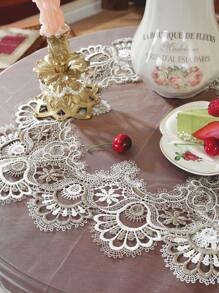 1 Pc Elegant Floral Embroidered Lace Tablecloth, Vintage Pattern Suitable For Indoor & Outdoor Events, Parties, Weddings, Dinners, Restaurants, Square & Round Tables - Light Brown - View 3