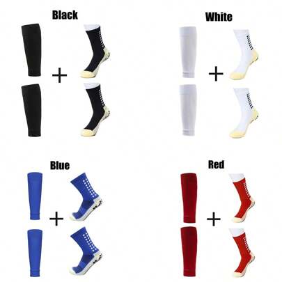 1 Set Unbeatable Comfort & Performance: Professional Training Soccer Socks Set With Non-Slip Silicone & Leg Cover, For Gym