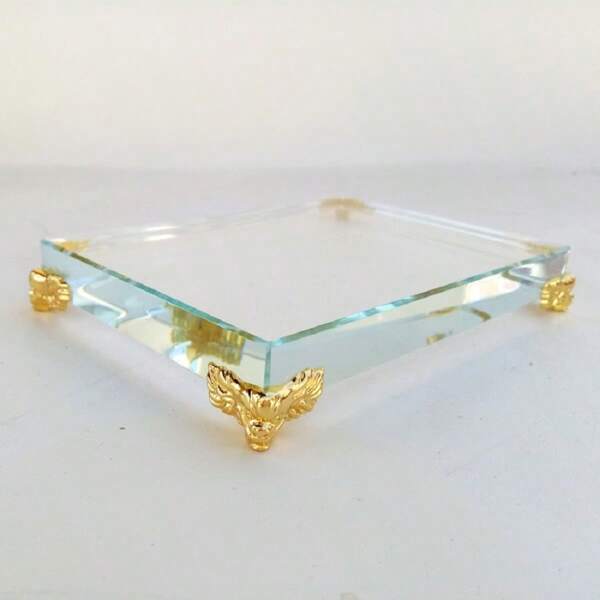 Pedestal de cristal transparente de 60X80mm, decoración de cristal con patas de metal transparente, ornamento artesanal para decoración del hogar