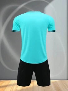 Tween Boy Children's Customized Soccer Training Running Suit, Soccer/American Soccer/Basketball, Customizable Logo, Numerical And Textual Content - Blue - View 5