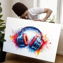 Graffiti Headphone Art Poster, Colorful Headphone Design, Music Theme Canvas Art, For Home, Bedroom, And Game Room