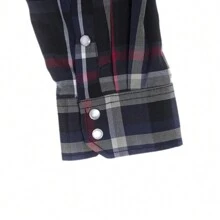 Men's Western Cowboy Pearl Snap Plaid Button Up Casual Long Sleeve Two Pockets Work Shirts - 6 đen đỏ - Xem 5