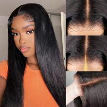 CUEKI 4x4 Closure Lace Wig Straight HD Transparent Lace Closure Glueless Wig Fiber Mixed Human Hair Pre Cut Pre Plucked All Ready Wigs For Women Wear & Go Fast Install For Beginners(Bob Wig 6inch)