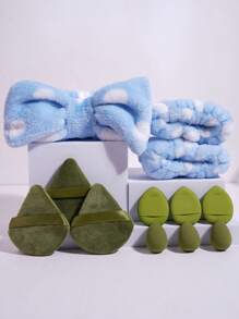 12 件化妆海绵和粉扑套装：1 件柔软毛绒蝴蝶结头带、2 件腕带、3 件迷你海绵、3 件三角形化妆粉扑、3 件迷你气垫粉扑、毛绒化妆搅拌器 - 彩色 - 查看 16