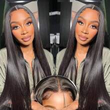 CUEKI 4x4 Closure Lace Wig Straight HD Transparent Lace Closure Glueless Wig Fiber Mixed Human Hair Pre Cut Pre Plucked All Ready Wigs For Women Wear & Go Fast Install For Beginners(Bob Wig 6inch)