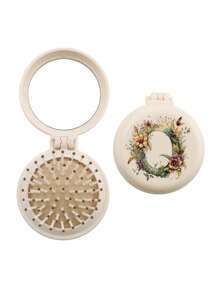 1pc Valentine's Day Flower Aesthetics 26-Letter Mirror Comb, Best Maid Of Honor, Teacher, Friend Gift, Graduation Essential Portable Backrest Comb, Foldable Air Cushion Comb, Travel Camping Essential,Hair Brush,Comb,Hair Tools,Hair Products And Accessories For Barber Salon Beauty Travel Essentials