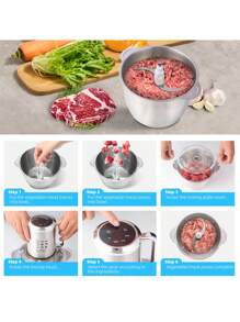 LAC Moedor de carne elétrico multifuncional doméstico, modelo mais recente, com tomada europeia, tela sensível ao toque, recipiente de aço inoxidável de 3 litros, trava, para picar carne, temperos e alho