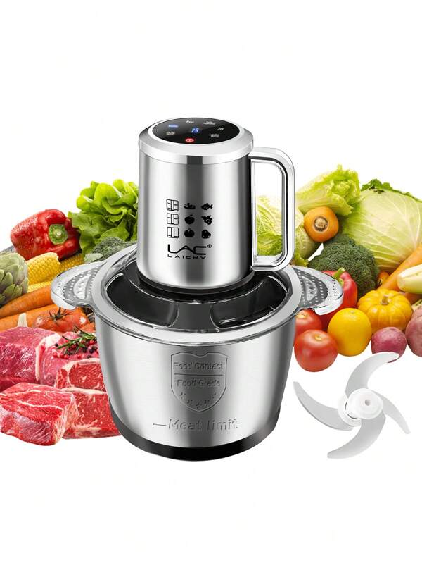 Moedor de carne elétrico multifuncional doméstico com tomada europeia, modelo mais recente, com tela sensível ao toque, recipiente de aço inoxidável de 3 litros, trava de segurança, para picar carne, temperos, alho