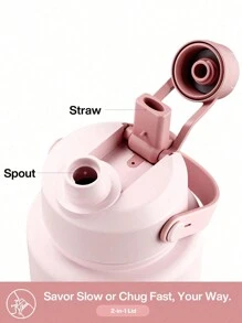 Powcan 1pc 40oz Insulated Water Bottle, 2-In-1 Straw And Spout Lid, Keeps Cold For 24 Hours, Leak-Proof, Valentine's Day Gifts, Double Wall Stainless Steel Water Bottle For Sports, Gym, Travel, And School - Pink - View 3