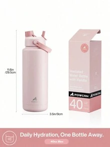 Powcan 1pc 40oz Insulated Water Bottle, 2-In-1 Straw And Spout Lid, Keeps Cold For 24 Hours, Leak-Proof, Valentine's Day Gifts, Double Wall Stainless Steel Water Bottle For Sports, Gym, Travel, And School - Pink - View 5