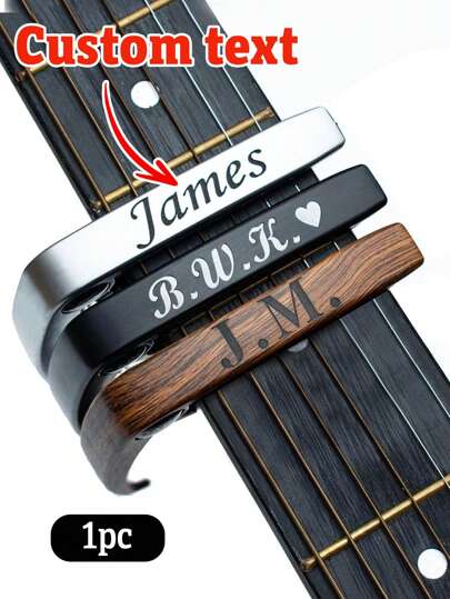 Custom Text Guitar Capo, Personalized Metal Guitar Capo With Wood Grain, Customizable Guitar Capo For Acoustic, Customized Birthday Gifts, Electric Guitar Capo, Accessories For Guitar Capo, Gun Capo For Guitar, For Guitar, Violin, Bass, Ukulele Chromatic, Fathers Days Gift For Guitarists, Boyfriend Gifts, Anniversaries, Husband Gifts, Reusable, Ornamental
