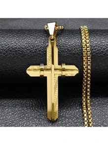 1pc Stainless Steel Cross Pendant Necklace, Suitable For Men's Everyday Wear, Perfect Gift For Father's Day, Family & Friends