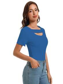 OUTBALL Womens Summer Short Sleeve T Shirts Knit Slim Fit Cutout Scoop Neck Going Out Date Night Tops