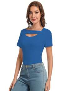 OUTBALL Womens Summer Short Sleeve T Shirts Knit Slim Fit Cutout Scoop Neck Going Out Date Night Tops
