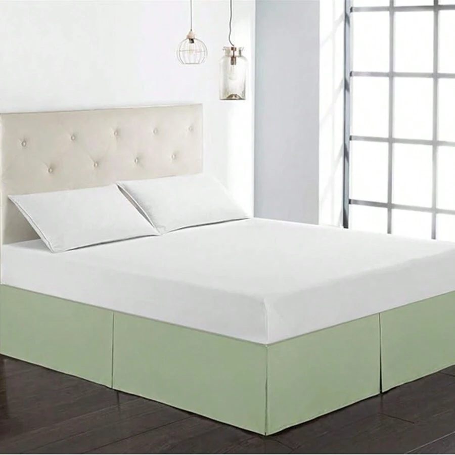 Grass Green Bed Skirt Queen Size Tailored Pleated Bed Skirt With 14 Inch 700g Drop Brushed Microfiber Dust Ruffle Bed Skirt 60"X80" - Green - View 1