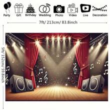 1pc Shiny Music Stage, Polyester Photography Backdrop, Birthday Banner Flag, Cake Table Photography Studio Party Decor And Portrait, Outdoor Celebration, Multi-Purpose, No Power Needed, Suitable For Garden, Lawn & Gardening Decoration