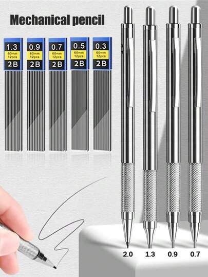 Metallpenna 0,5/0,7/0,9/1,3/2,0 mm mekanisk penna i rostfritt stål, justerbar penna, Halloween-, julaftons- och nyårspresenter till jul