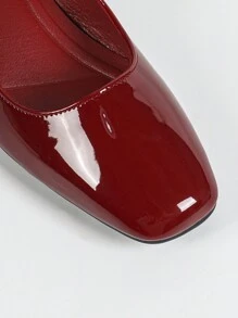女士酒红色玛丽珍婚鞋，法式优雅派对礼服高跟鞋，百搭正式场合鞋情人节 - 酒紅色 - 查看 8