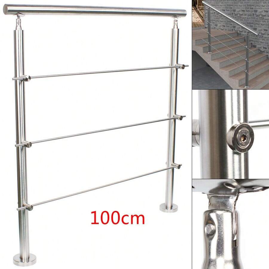 Stainless Handrail Outdoor Rail Safety Grab Garden Step Balustrade 100cm Silvery Color - 1 - View 1