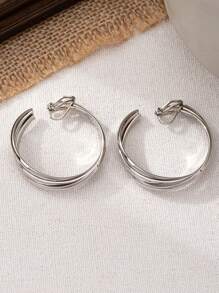 1 Par de Brincos de Pressão Elegantes e Minimalistas com Formato de C em Camadas Torcidas de Metal, Adequado para Uso Diário e Festas