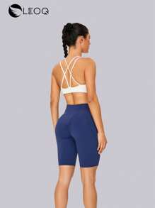 LEOQ Women's Cross Strap Sports Bra With Removable Pads, Suitable For Sports, Running, Outdoor, Yoga