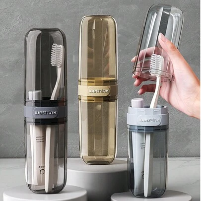 Estuche portátil para cepillo de dientes 2 en 1 con vaso para enjuague, conveniente para viajes familiares, decoración del baño del hogar, decoración de otoño, regreso a la escuela