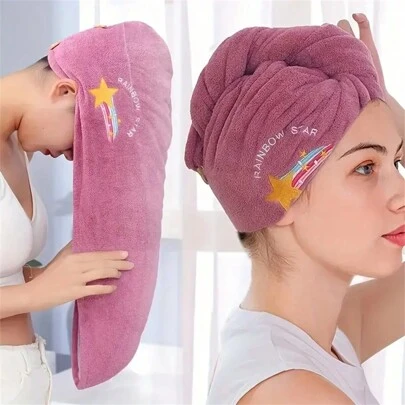 1 pieza Gorro de secado de pelo con estilo de bordado, toalla de baño de felpa coral gruesa para el baño, gorro de ducha absorbente y de secado rápido para mujeres, accesorios de baño, decoración del baño del hogar, vuelta al colegio, gorro de ducha, toallas, cuidado de la piel, toalla de secado de pelo