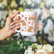 Envolturas lindas con moño de capibara, rana y oso panda para vasos de 16 onzas, resistentes al agua y a los rayos UV. También son adecuadas para decorar botellas, tazas, portátiles y otros suministros escolares - animales lindos - Ver 4