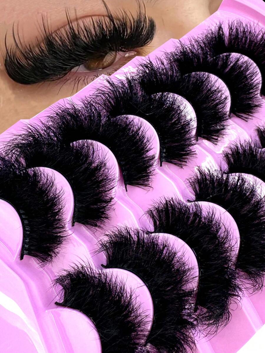 7 paia di ciglia finte in pelliccia di visone sintetica 9D, spesse 16-25mm, voluminose e dense, creano un effetto di trucco drammatico, ciglia allunganti riutilizzabili per occhi accattivanti