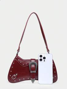 Bolso de lona encerada con decoración de remaches, estilo boho retro occidental, con estampado de leopardo de angora, apropiado para citas, salidas, fiestas, festivales de música