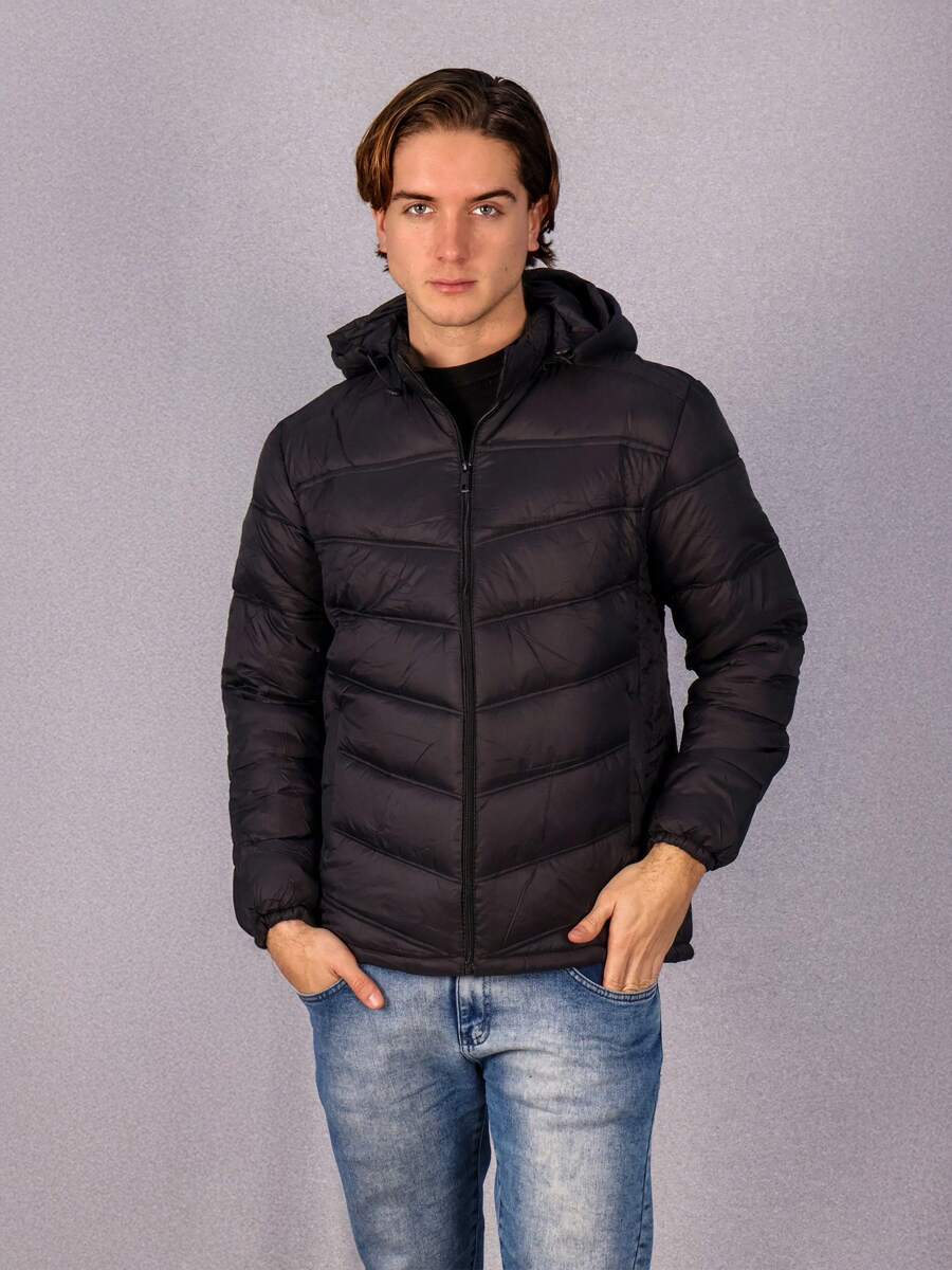 Chamarra acolchada con capucha para hombre, Colección Polar - Negro - Ver 1